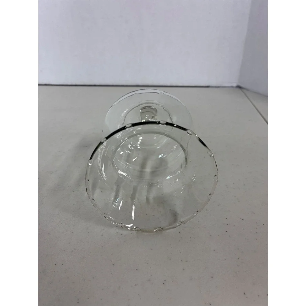 Clear Glass Hurricane Candle Shade Bell Scalloped Rim Decorative Finial 5.75in